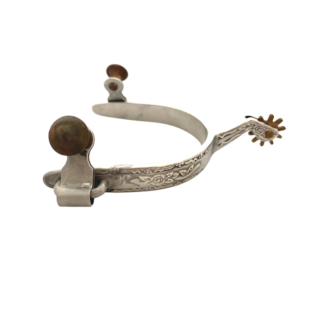 AJ Tack Youth Stainless Steel Flower Engraved Spurs