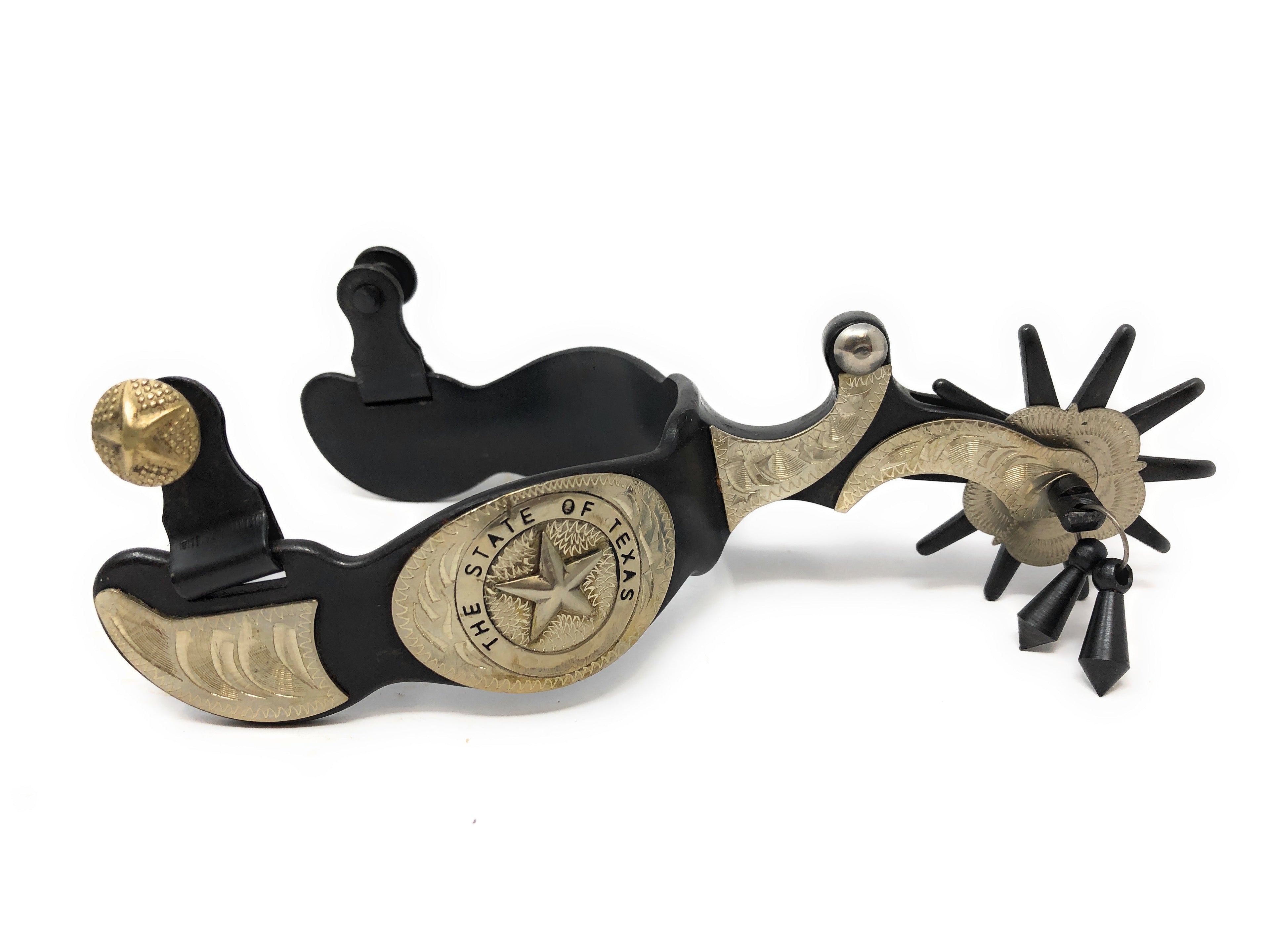 AJ Tack Men's Black Engraved Texas State Seal Spurs