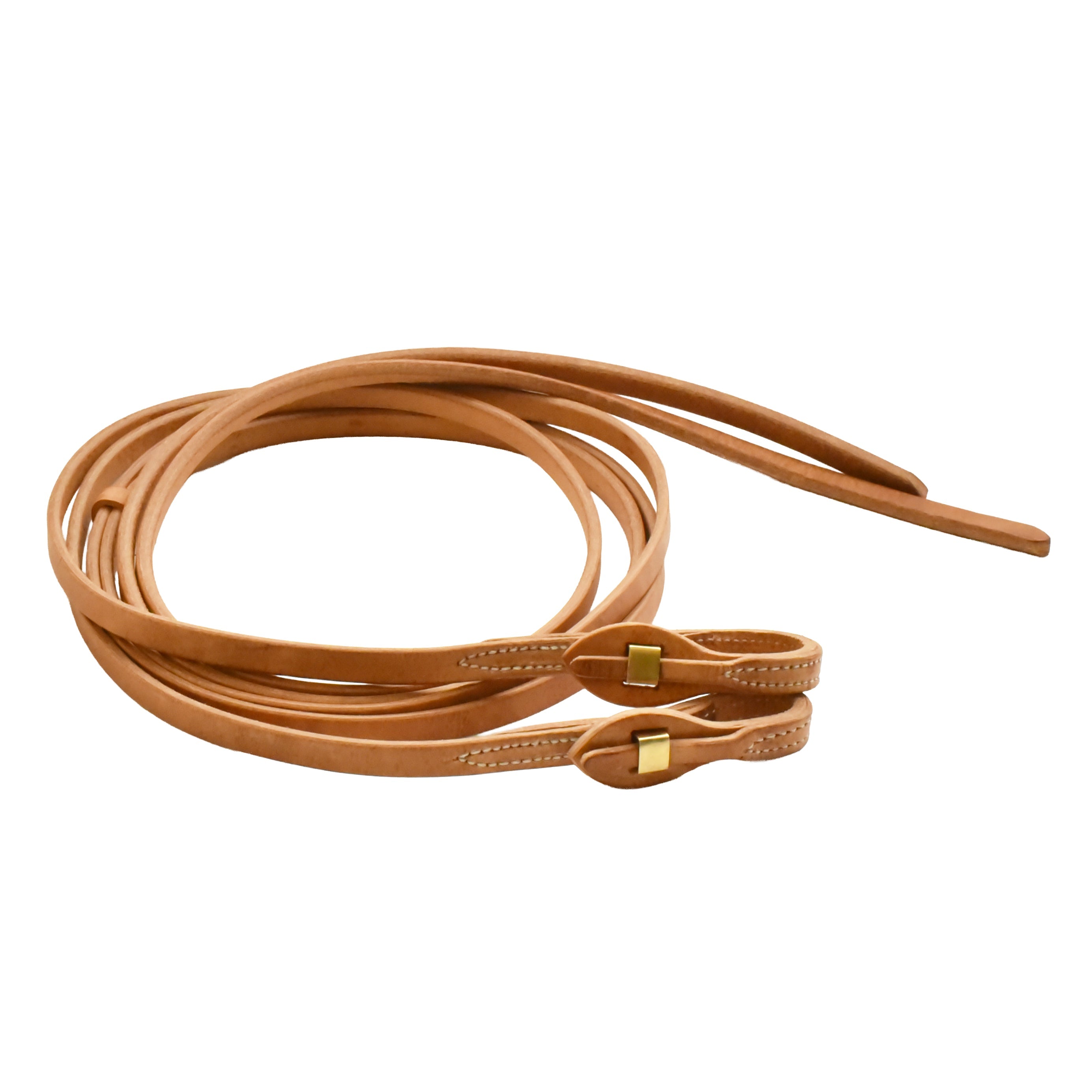 AJ Tack Harness Leather Brass Quick Change Split Reins - 5/8in x 8ft