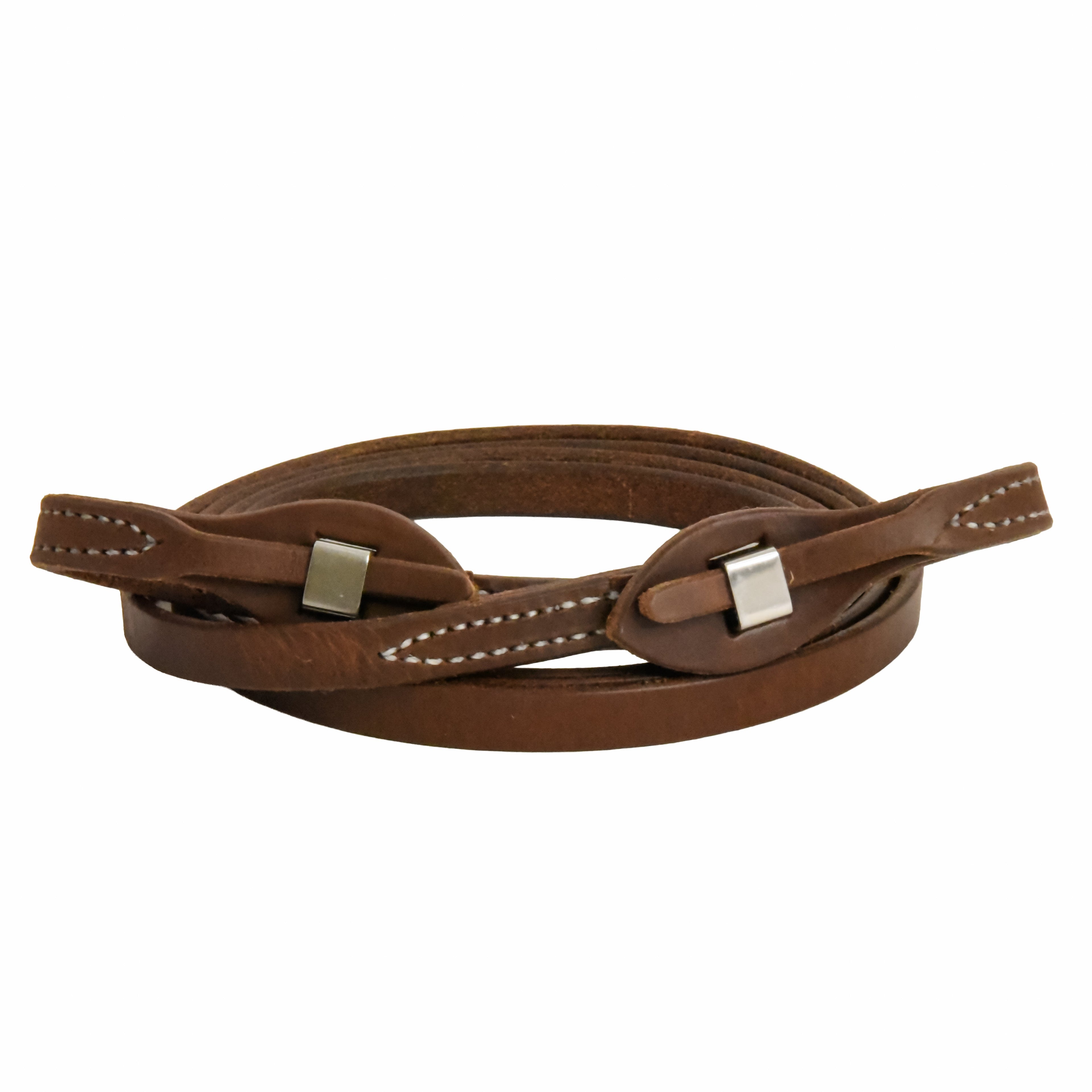 AJ Tack Oiled Harness Leather Stainless Steel Quick Change Roper Reins - 5/8in x 8ft