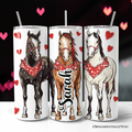 Valentine Horses Western Pattern 20oz Personalized Tumbler With Lid and Stainless Steel Straw, Cute Country Travel Mug Gift