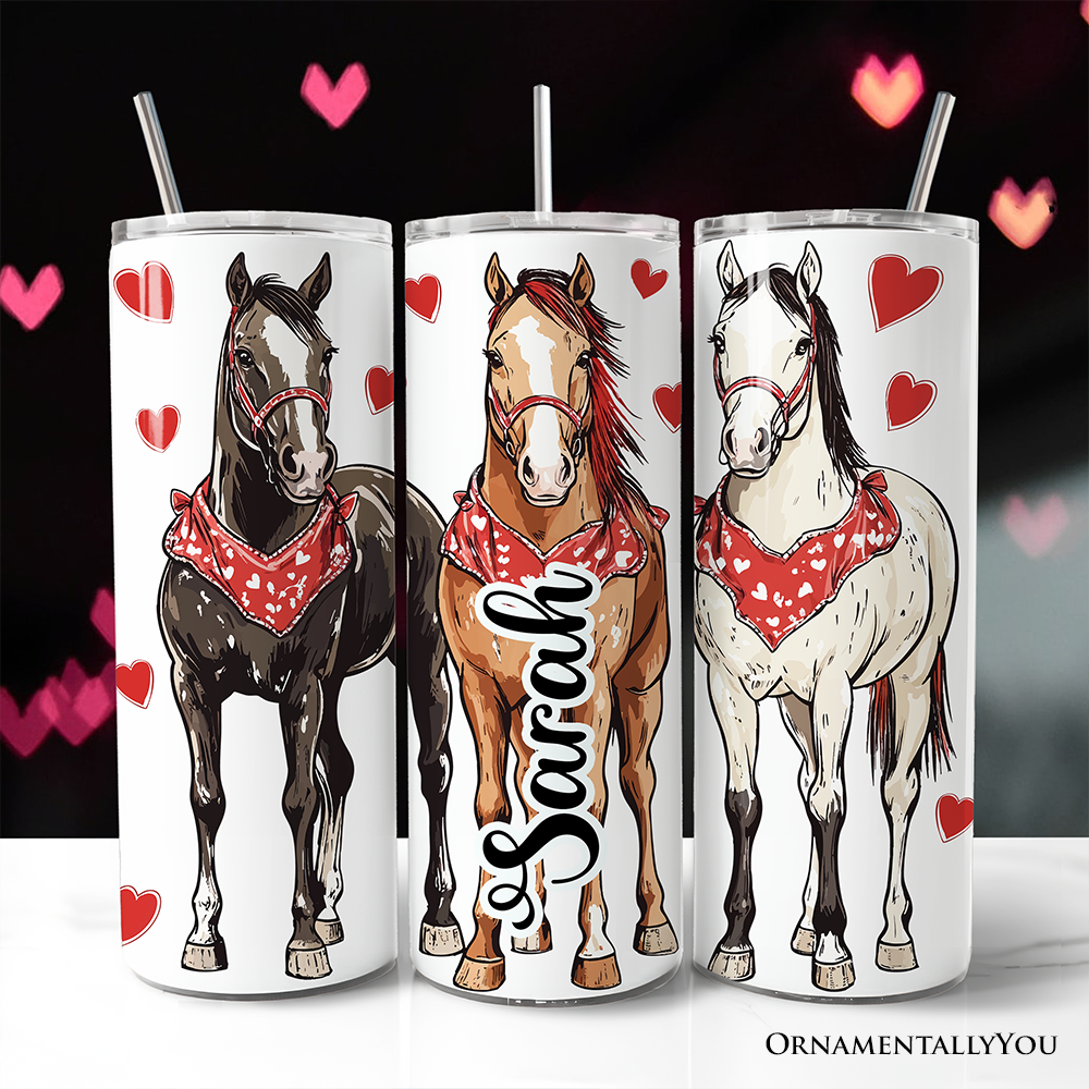 Valentine Horses Western Pattern 20oz Personalized Tumbler With Lid and Stainless Steel Straw, Cute Country Travel Mug Gift