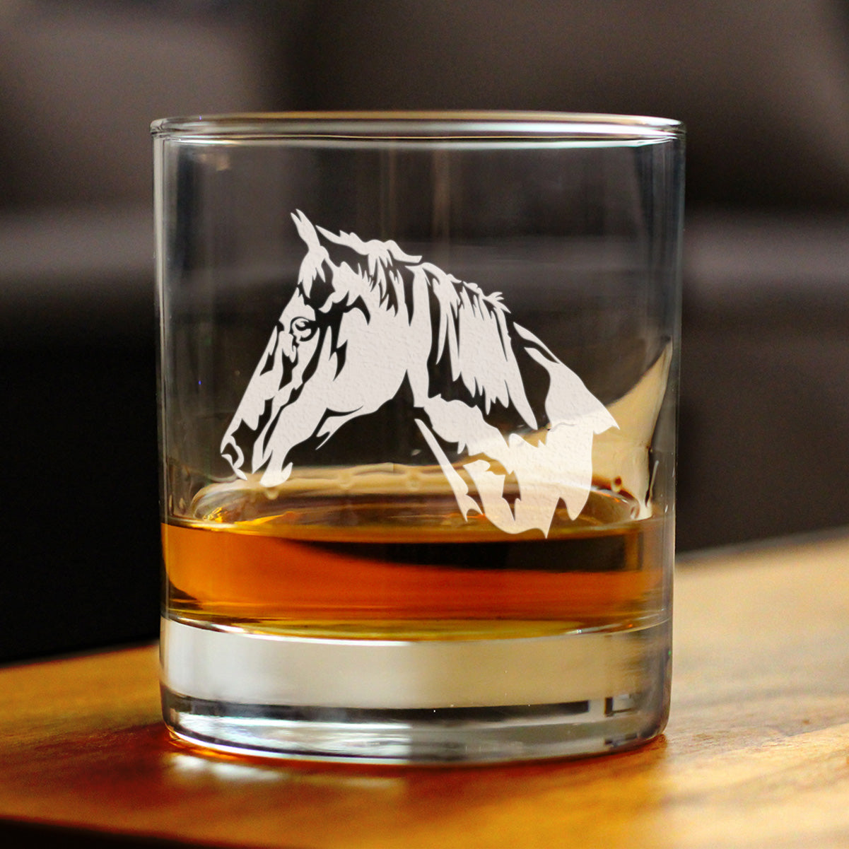 Horse Face Whiskey Rocks Glass - Western Themed Farm Decor and Gifts for Horseback Riders - 10.25 Oz Glasses