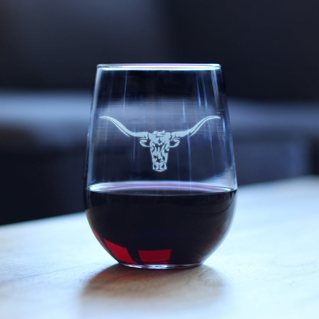 Longhorn Stemless Wine Glass - Western Themed Farm Decor and Gifts for Texan Ranchers - Large 17 Oz Glasses
