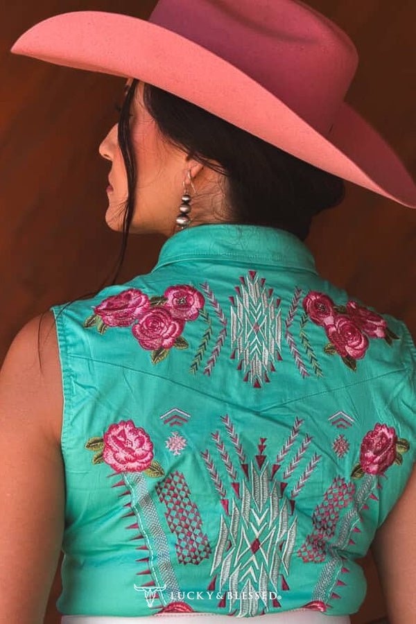 Jade Pearl Snap Button Down Floral Embroidered Sleeveless Stretch Tunic Dress