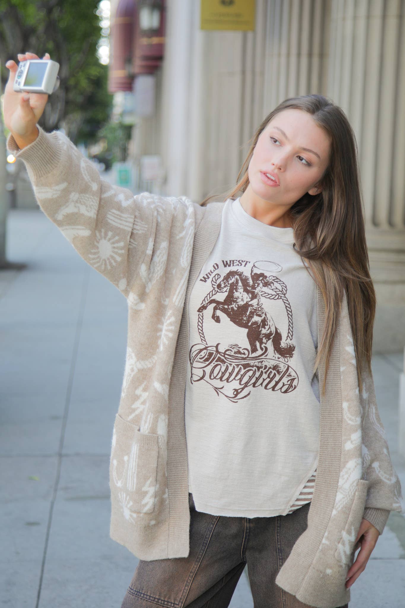 Wild West Cowgirls Graphic Knit Top - Taupe or Olive