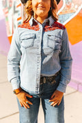 Stone Wash Red Yoke Denim Button Down Shirt