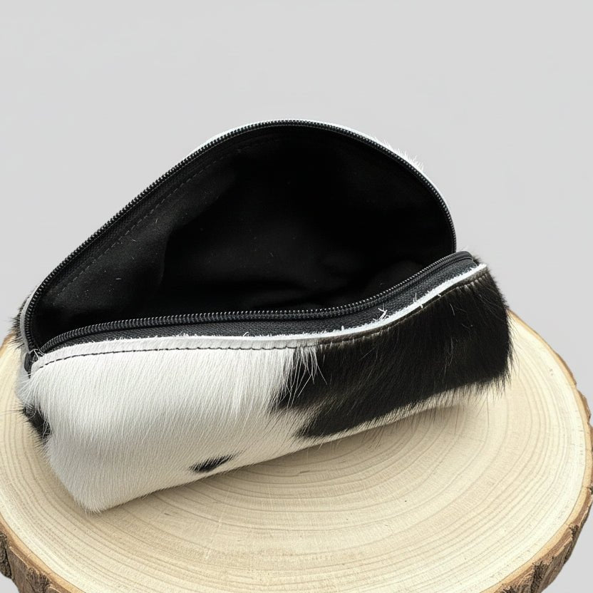 Toiletry Bag - Black and White Hair on Hide