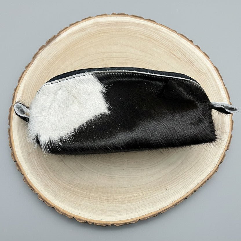 Toiletry Bag - Black and White Hair on Hide