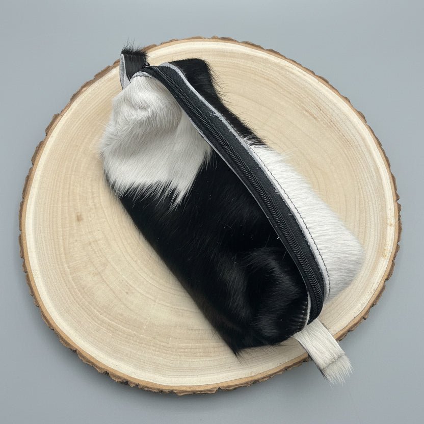 Toiletry Bag - Black and White Hair on Hide