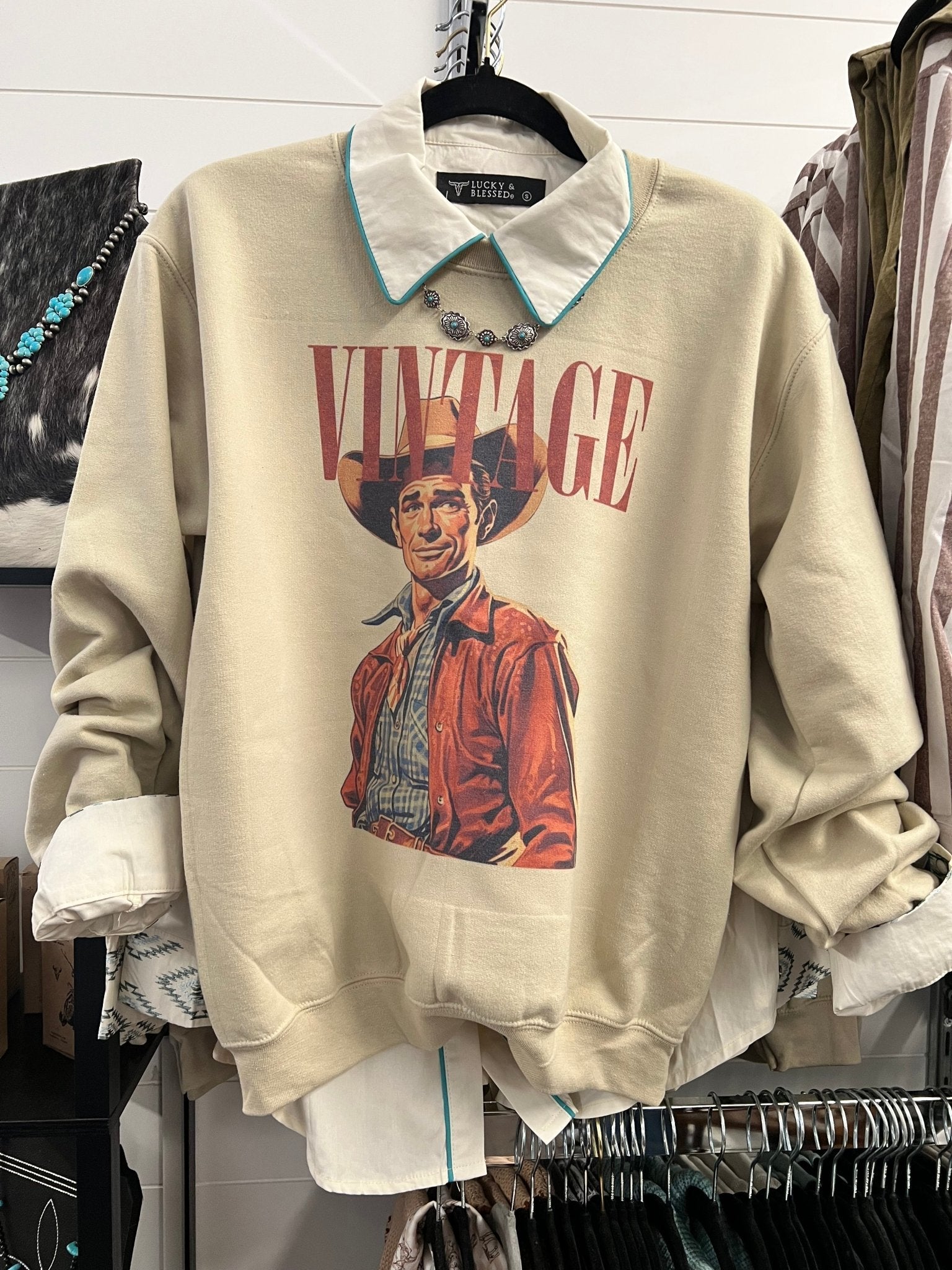 Vintage Cowboy Crewneck Sweatshirt - small remains