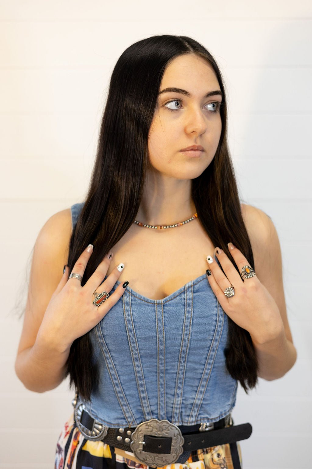 Washed Denim Bustier Top