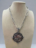 Western Faux Statement size Buffalo Coin Necklace & Earring Set - 18 inch + 3