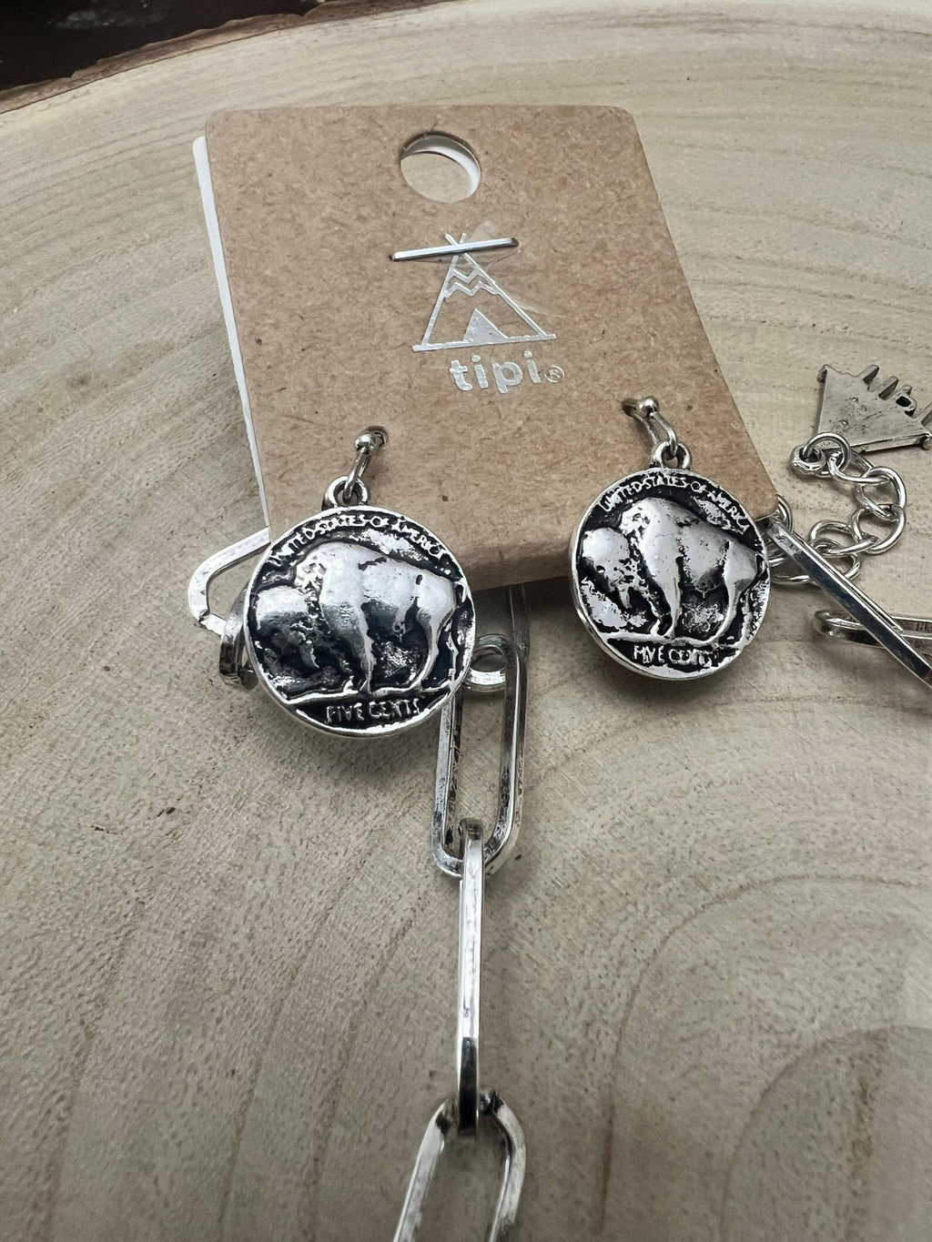 Western Faux Statement size Buffalo Coin Necklace & Earring Set - 18 inch + 3