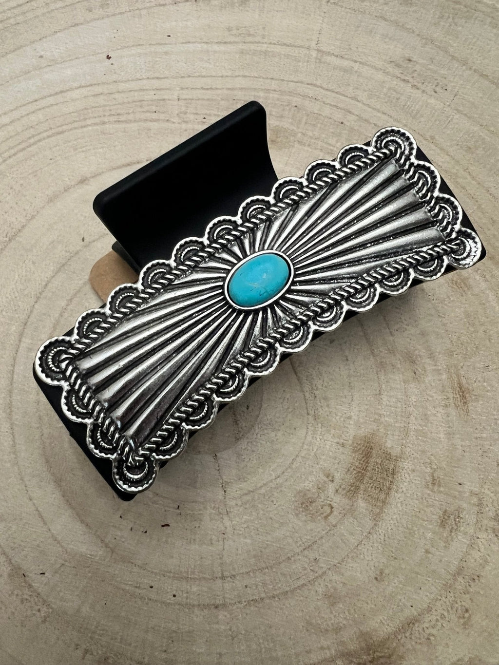 Western Faux Turquoise and Silver Claw Clip