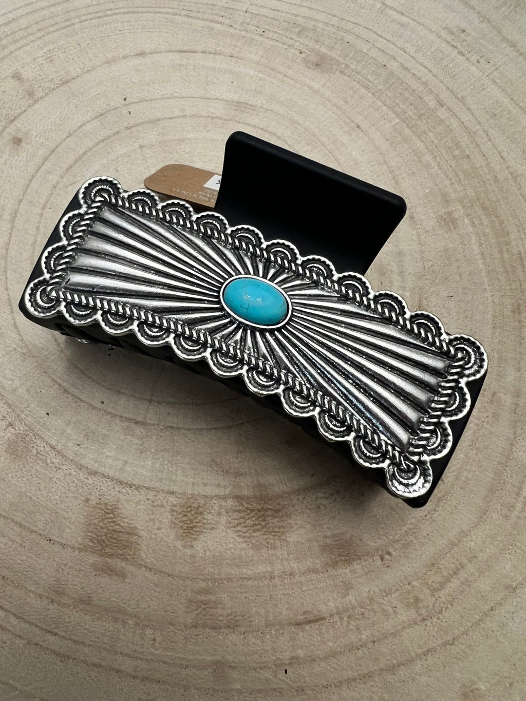 Western Faux Turquoise and Silver Claw Clip