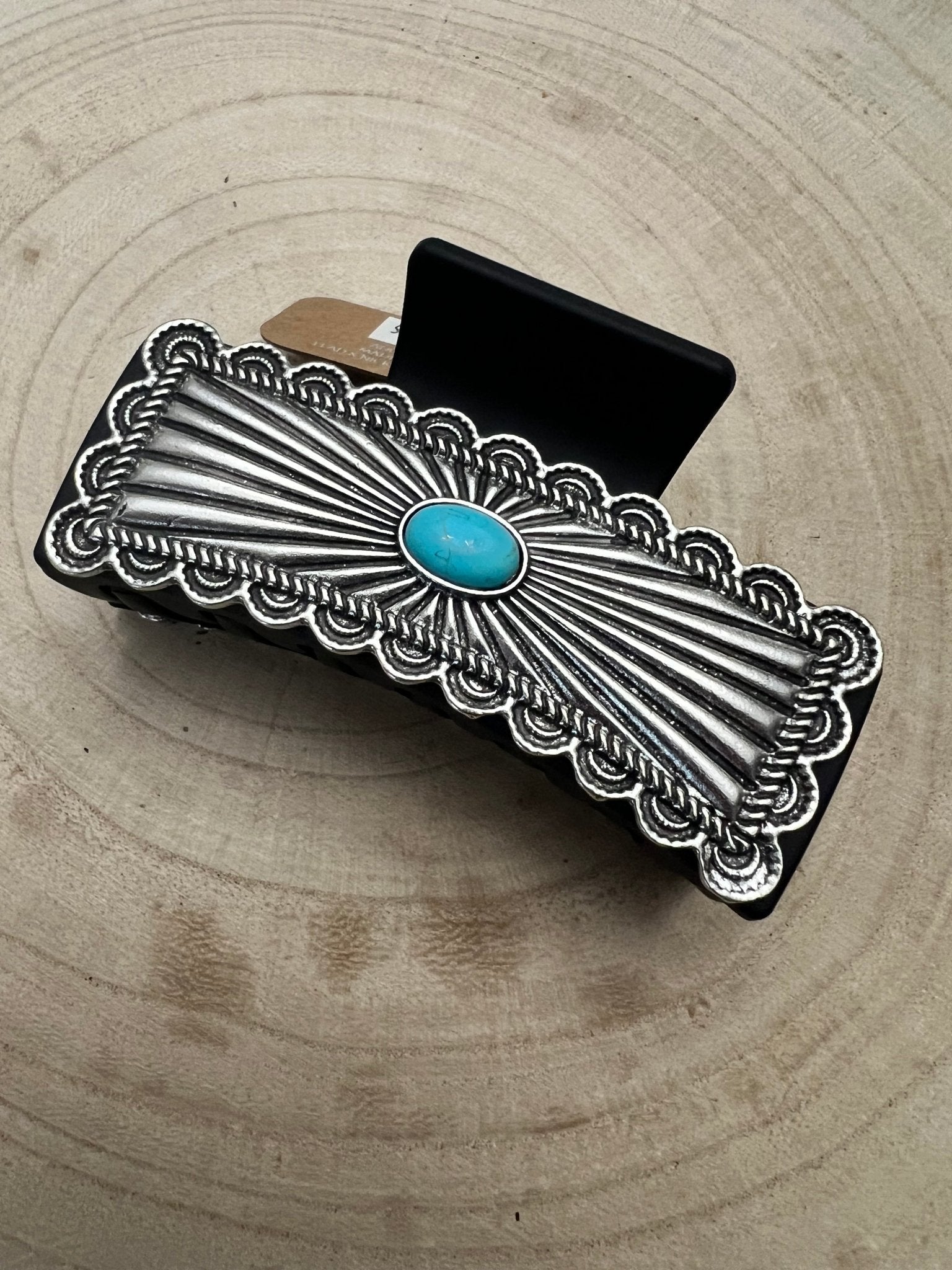 Western Faux Turquoise and Silver Claw Clip