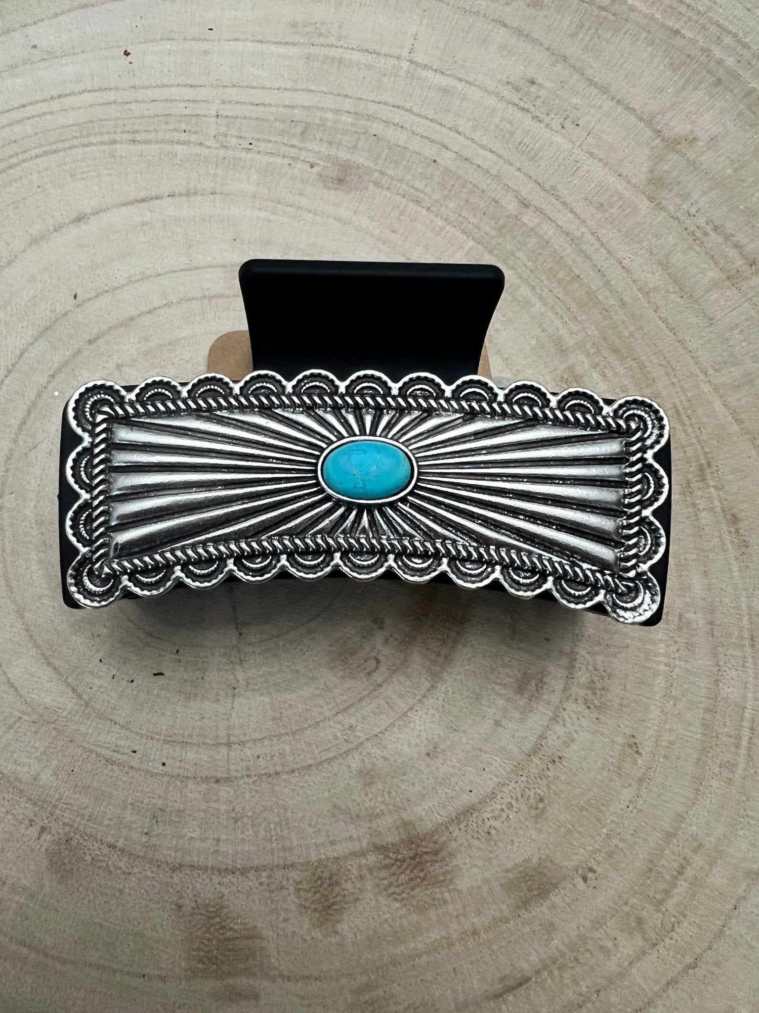Western Faux Turquoise and Silver Claw Clip
