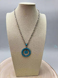 Western Faux Turquoise Flower Cluster Necklace - 18 inch