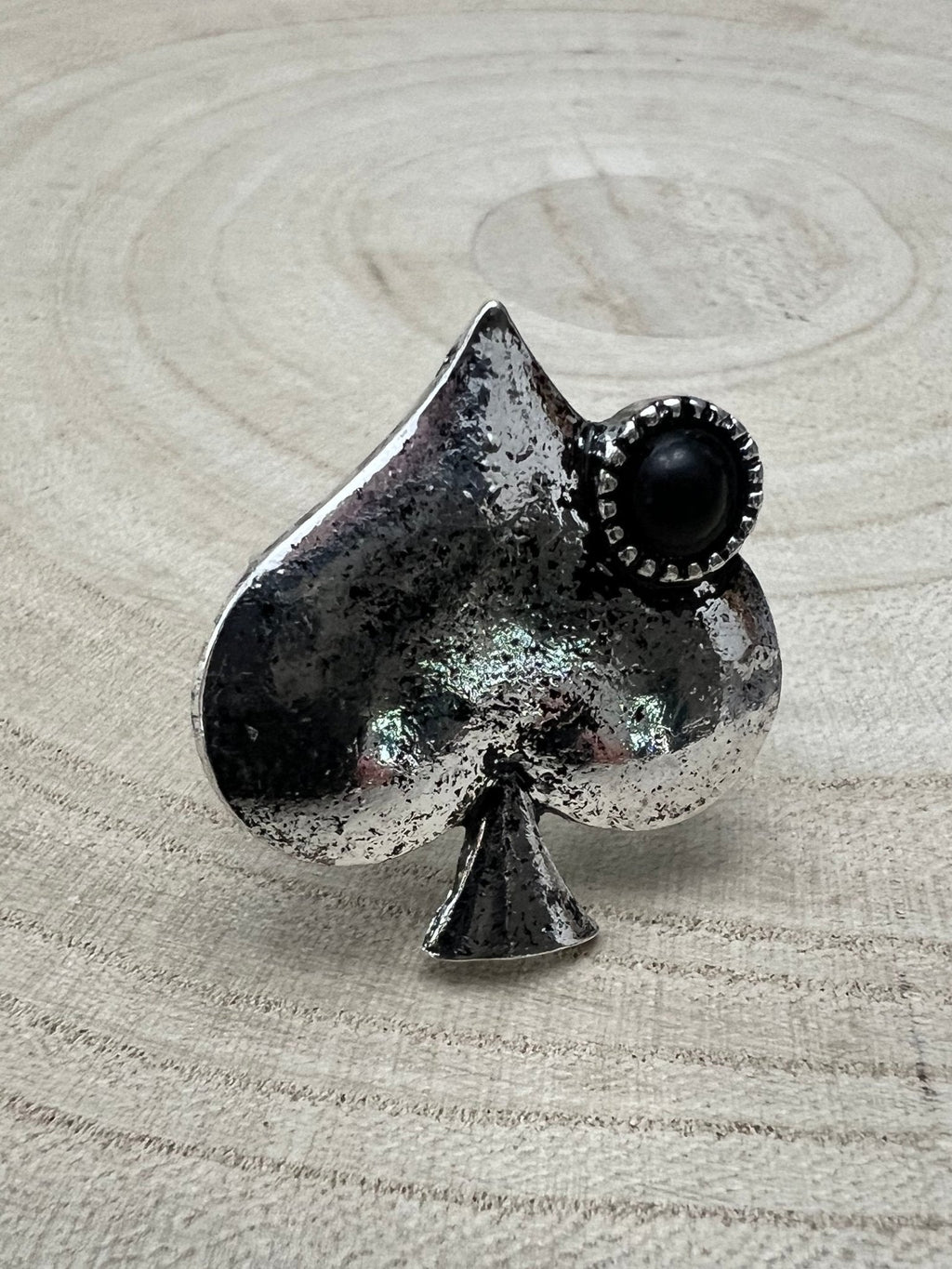 Western Spade Adjustable Cuff Ring with Faux Onyx