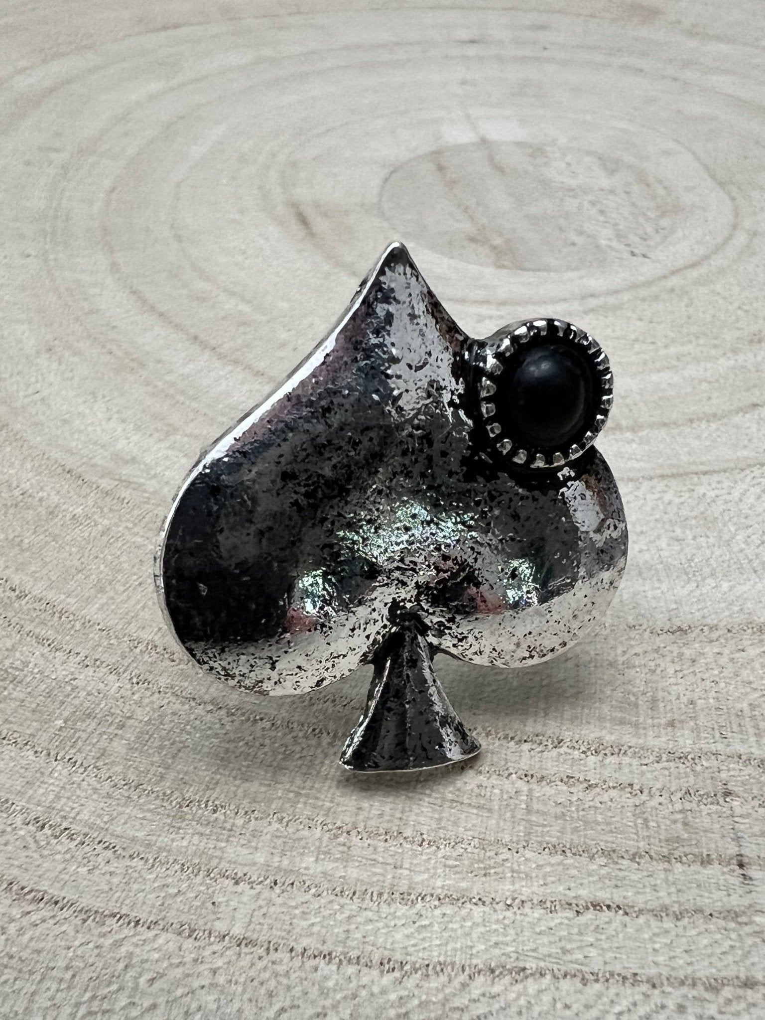Western Spade Adjustable Cuff Ring with Faux Onyx
