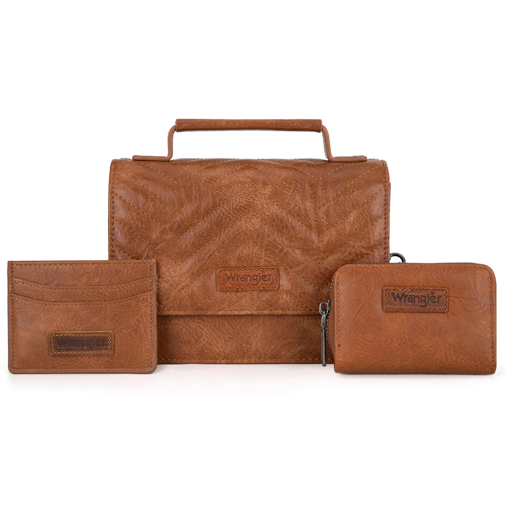 Wrangler 3PCs Set Mini Top Handle Crossbody Set - Saddle